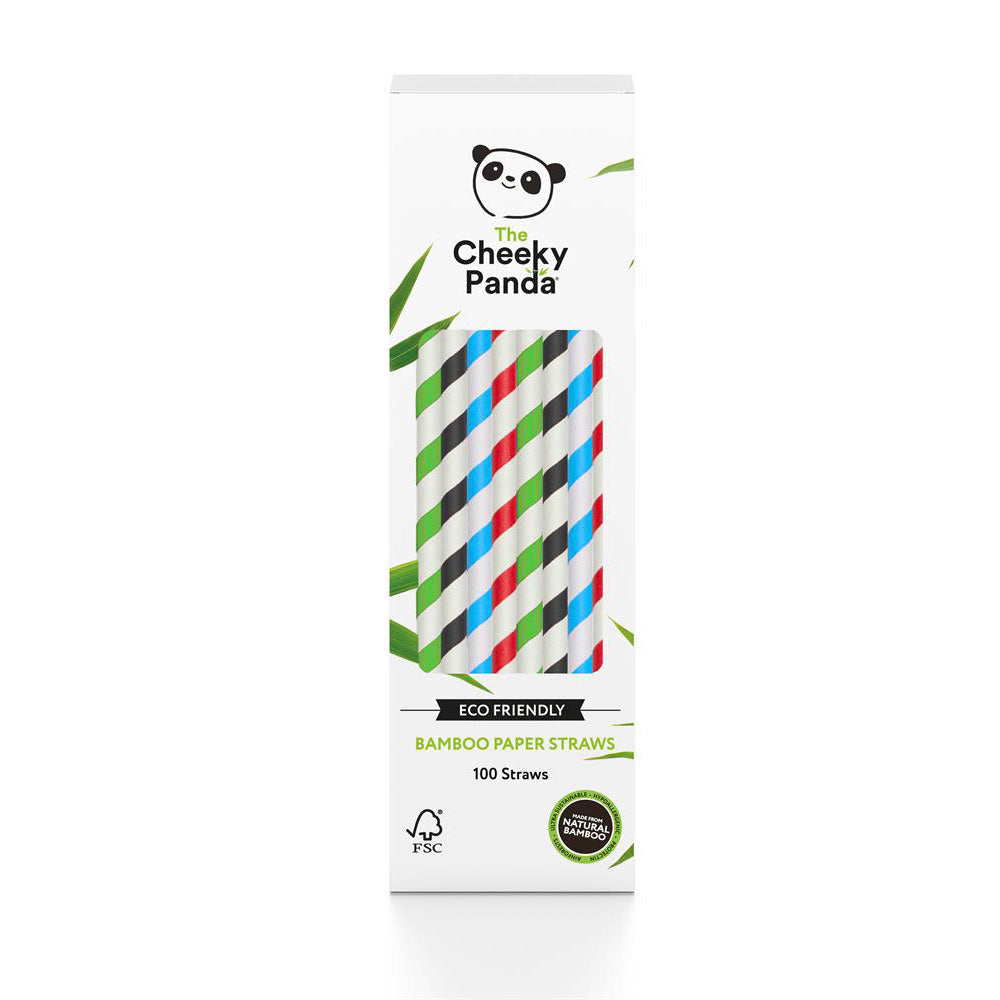 100% Biodegradable Bamboo Paper Straws, 100 Straws, Multicoloured