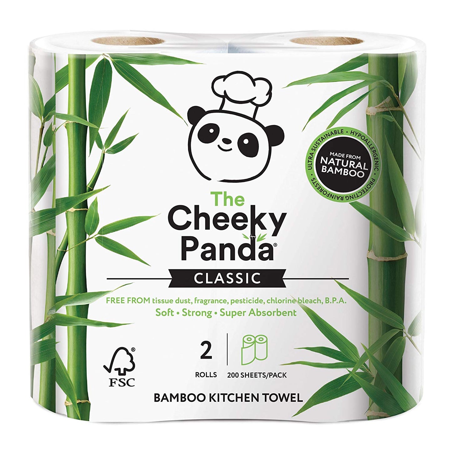 100% bamboo kitchen towel 2 rolls - 200 sheets per pack