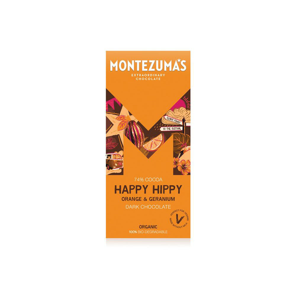 Happy Hippy 74% Dark Organic with Orange & Geranium 90g